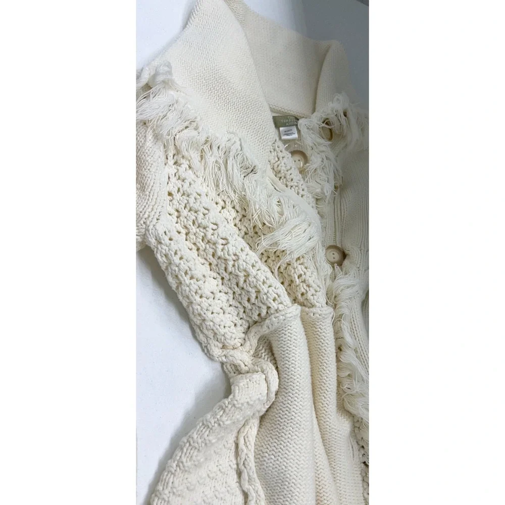 The Territory Ahead Fringe Cardigan Sweater Coat M Cream Boho Patchwork Cotton
